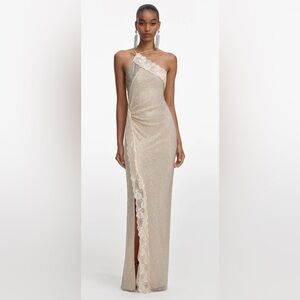 Self portrait CHAMPAGNE RHINESTONE LACE TRIM MAXI DRESS